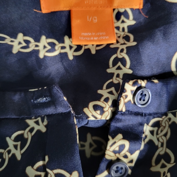 Joe Fresh Navy Blouse Blue Chain Print Gold Size L Large - Picture 8 of 10